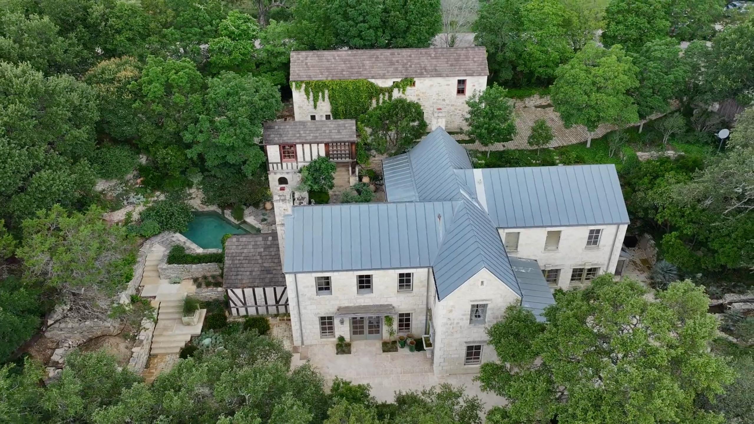 Aerial view of Curt Graetzel's French-style Fredericksburg home